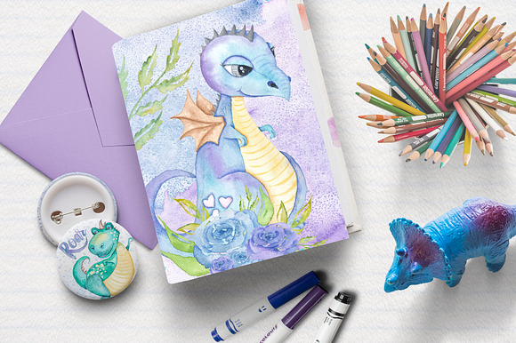 Hello Dinosaur Design Watercolor Kit in Illustrations - product preview 6