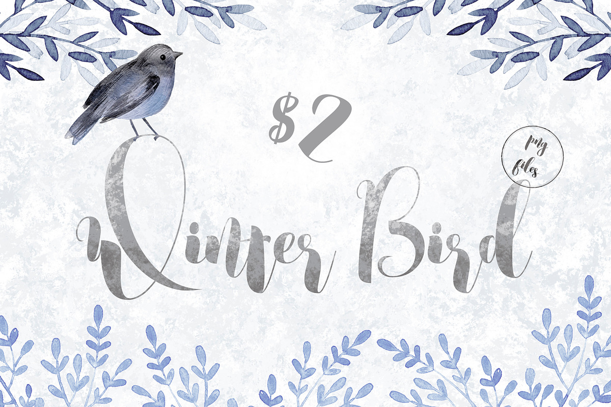Watercolor winter bird and branches in Illustrations - product preview 8