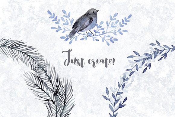 Watercolor winter bird and branches in Illustrations - product preview 2