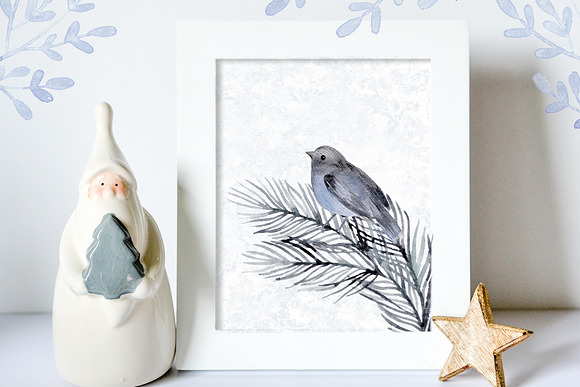 Watercolor winter bird and branches in Illustrations - product preview 3