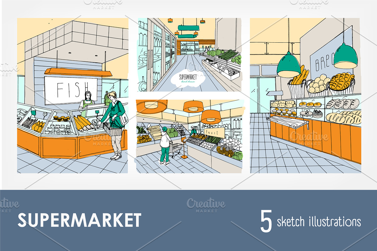 Set of supermarket interior in Illustrations - product preview 8