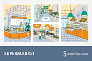 Set of supermarket interior