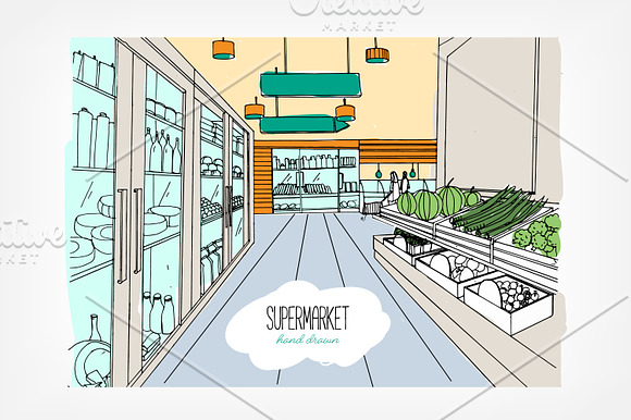 Set of supermarket interior in Illustrations - product preview 1