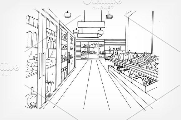 Set of supermarket interior in Illustrations - product preview 2