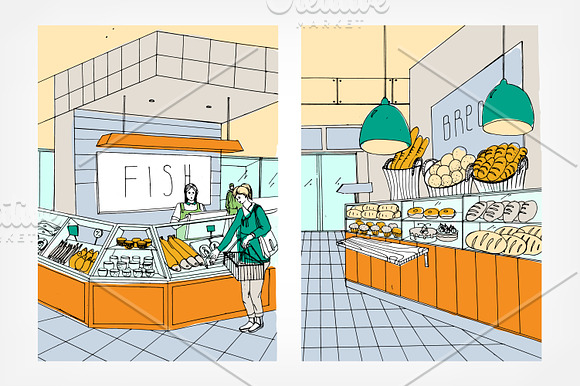 Set of supermarket interior in Illustrations - product preview 3