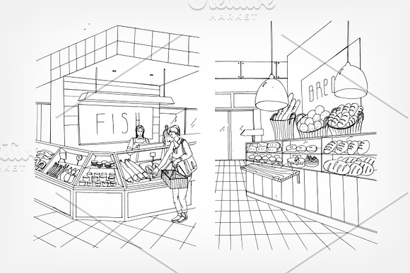 Set of supermarket interior in Illustrations - product preview 4