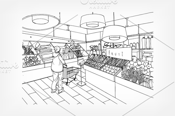 Set of supermarket interior in Illustrations - product preview 5