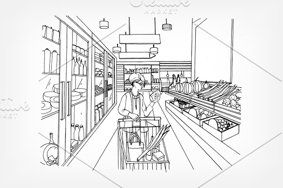 Set of supermarket interior in Illustrations - product preview 6