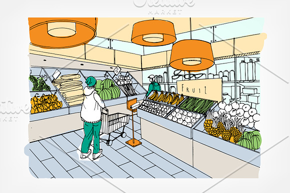 Set of supermarket interior in Illustrations - product preview 7