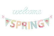 Cute vintage banner Welcome Spring as shabby chic letters and bunting flags
