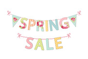 Cute vintage banner Spring Sale as shabby chic letters and bunting flags