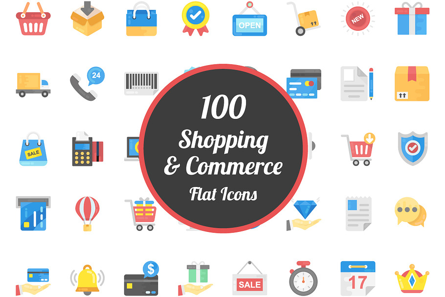 100 Shopping and Commerce Flat Icon
