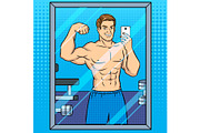 Body builder makes selfie in the mirror pop art