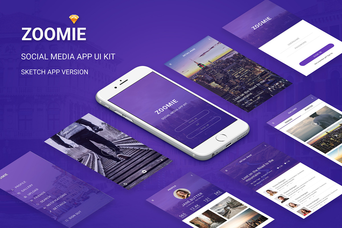 Zoomie - Social Media Sketch App in UI Kits and Libraries - product preview 8