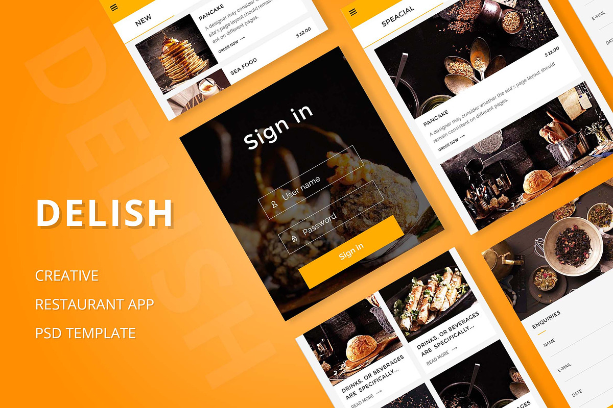 Delish - Creative Restaurant PSD APP in UI Kits and Libraries - product preview 8