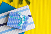 Gift boxes stack on yellow background