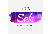 Watercolor Special Offer, Super Sale Flyer, Banner, Poster, Pamphlet, Saving Upto 70% Off, Vector illustration with abstract paint stroke