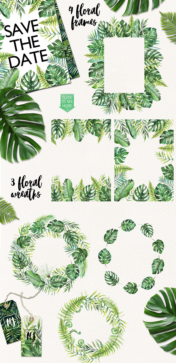 40%OFF Tropical Leaves Design Kit in Illustrations - product preview 1