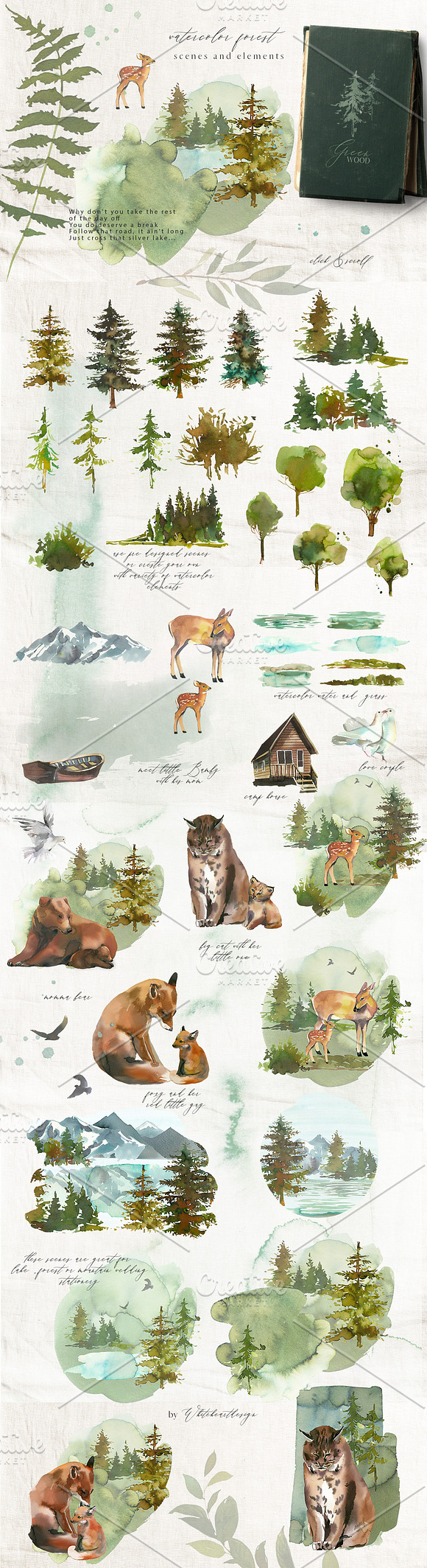 Forest - Green Watercolor Bundle in Illustrations - product preview 1