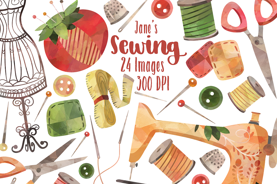 Watercolor Sewing Clipart