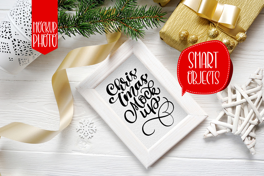 Christmas wooden frame with smart in Print Mockups - product preview 8