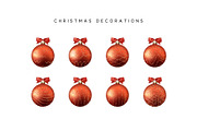Xmas set balls red color. Christmas bauble decoration elements