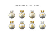 Xmas set balls silver color. Christmas bauble decoration elements