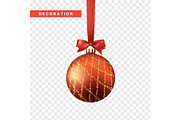 Xmas balls red and gold color. Christmas bauble decoration elements.