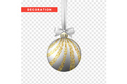 Xmas balls silver and gold color. Christmas bauble decoration elements.