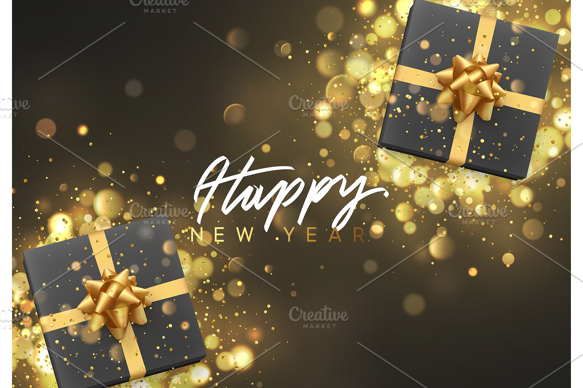 Happy New Year. Christmas background with gift box and golden lights bokeh. in Objects - product preview 8