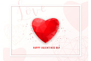 Valentines day geometric background. Greeting card with low poly style red heart