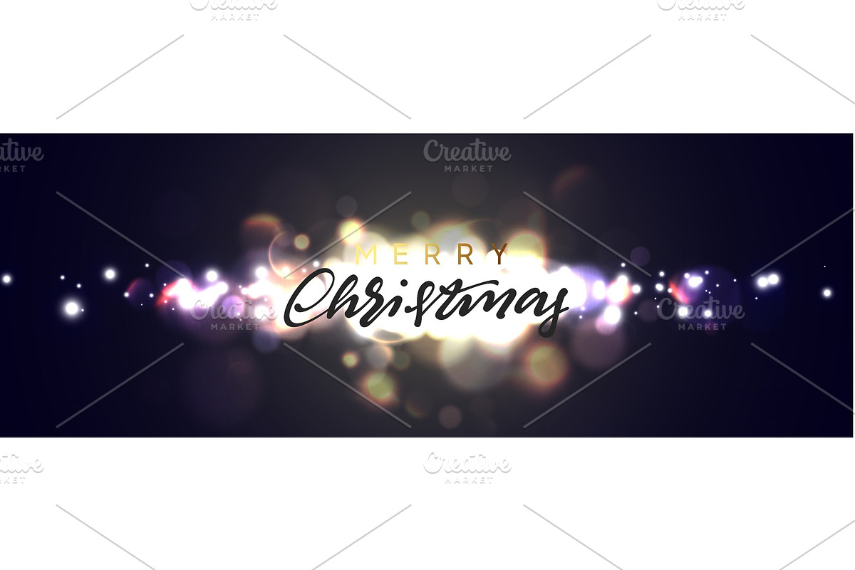 Merry Christmas greeting card, banner, poster, with light bokeh on night background in Objects - product preview 8