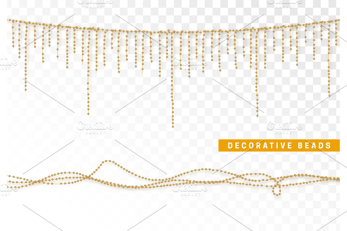 String beads realistic isolated. Decorative design element golden bead in Objects - product preview 8