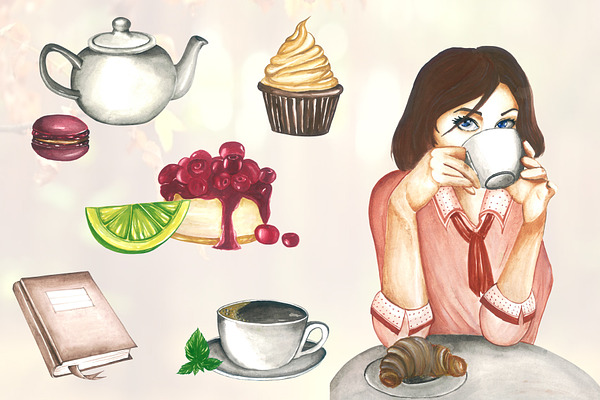 Morning Coffee Clipart - Watercolor 