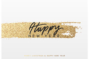 Christmas and New Year background with shining gold paint brush. Xmas greeting card