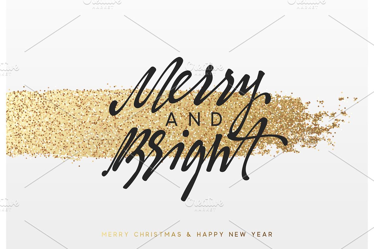 Christmas and New Year background with shining gold paint brush. Xmas greeting card in Objects - product preview 8