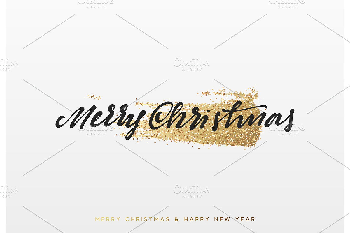 Christmas background with shining gold paint brush. Xmas greeting card in Objects - product preview 8