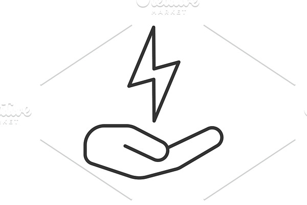 Open hand with lightning bolt linear icon