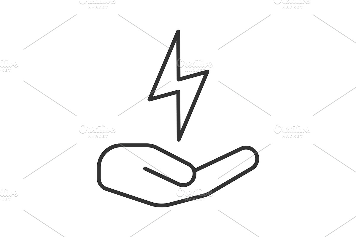 Open hand with lightning bolt linear icon in Graphics - product preview 8