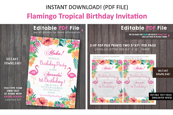 Pink Flamingo Tropical Invitation 