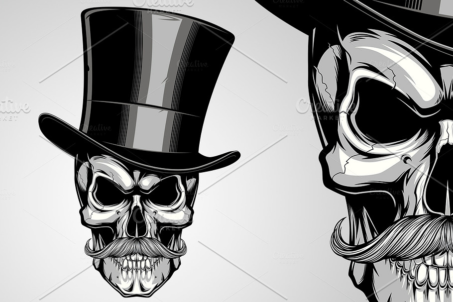 Whiskered skull in a hat in Illustrations - product preview 8