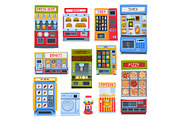 A set of vending machines for the sale of food, beverages and services. Vector illustration.