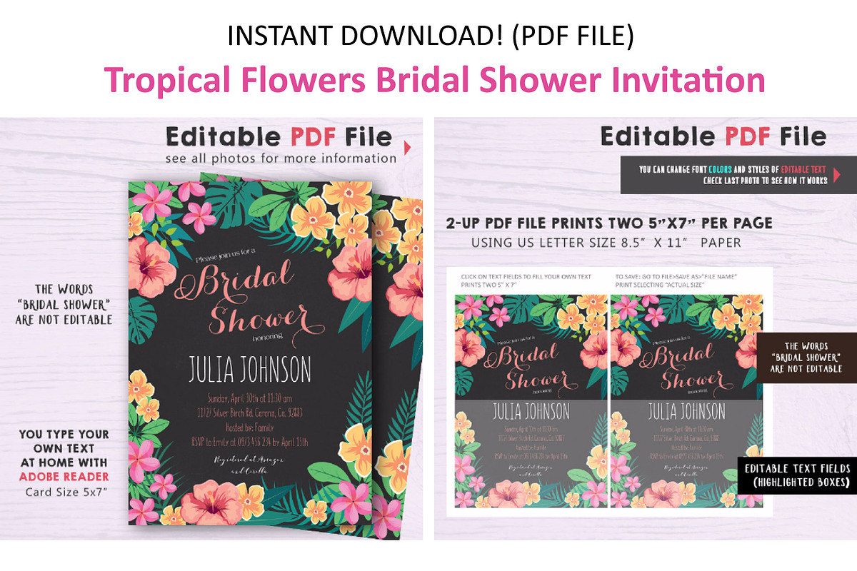 Tropical Bridal Shower Invitation in Wedding Templates - product preview 8