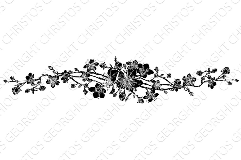 Peach Cherry Blossom Flower Pattern Design Element in Illustrations - product preview 8