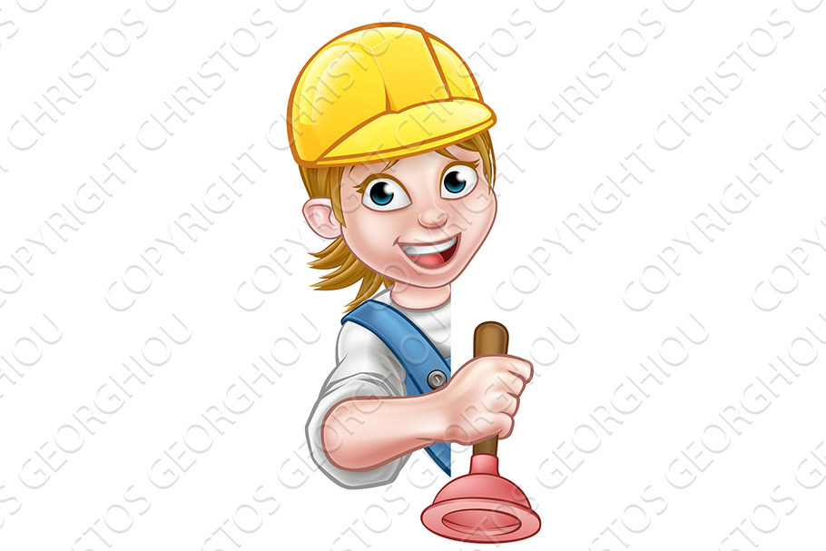 Plumber Woman Cartoon Character in Illustrations - product preview 8