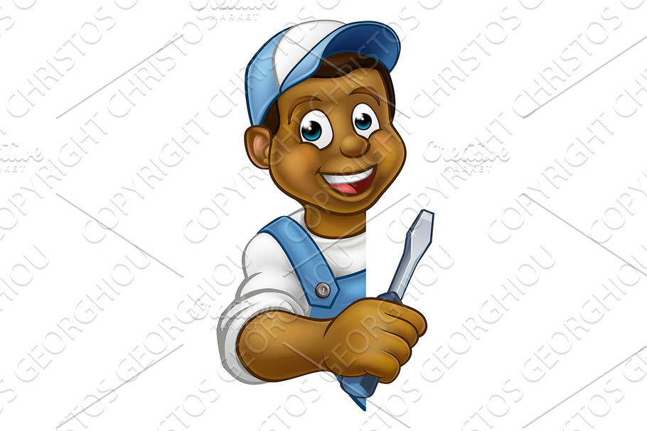 Electrician Builder Cartoon Character in Illustrations - product preview 8