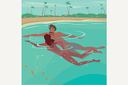Couple swimming in the ocean