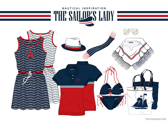 Woman Nautical Inspired Fashion Set in Illustrations - product preview 3