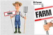 3D Farmer with Farm Sign and Fork