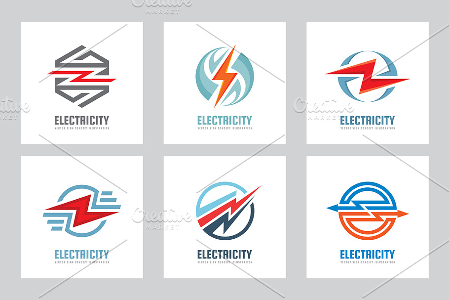 Electricity Vector Logo Sign Set